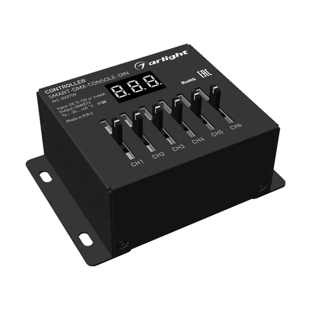 Контроллер SMART-DMX-CONSOLE-DIN (5-12V, 6CH, XLR3) (Arlight, IP20 Металл, 5 лет) 033759 - Viokon.com