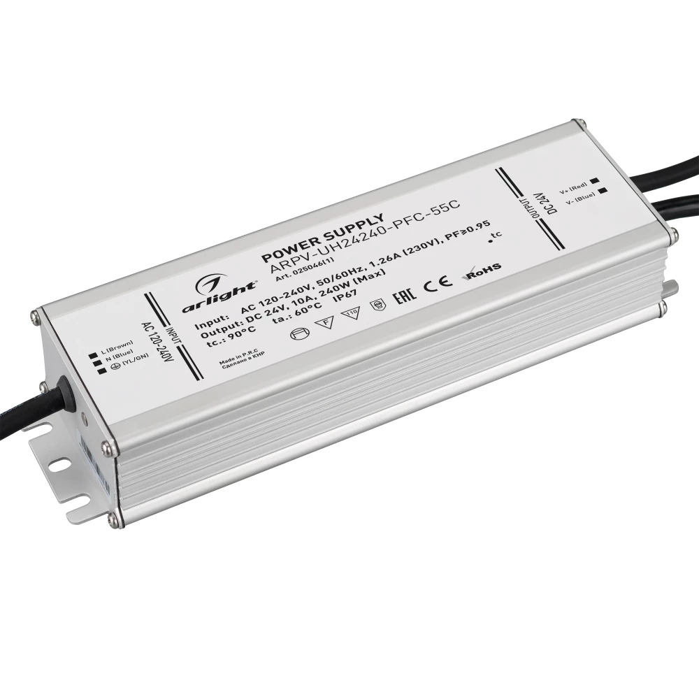 Блок питания ARPV-UH24240-PFC-55C (24V, 10.0A, 240W) (Arlight, IP67 Металл, 5 лет) 025046(1) - Viokon.com