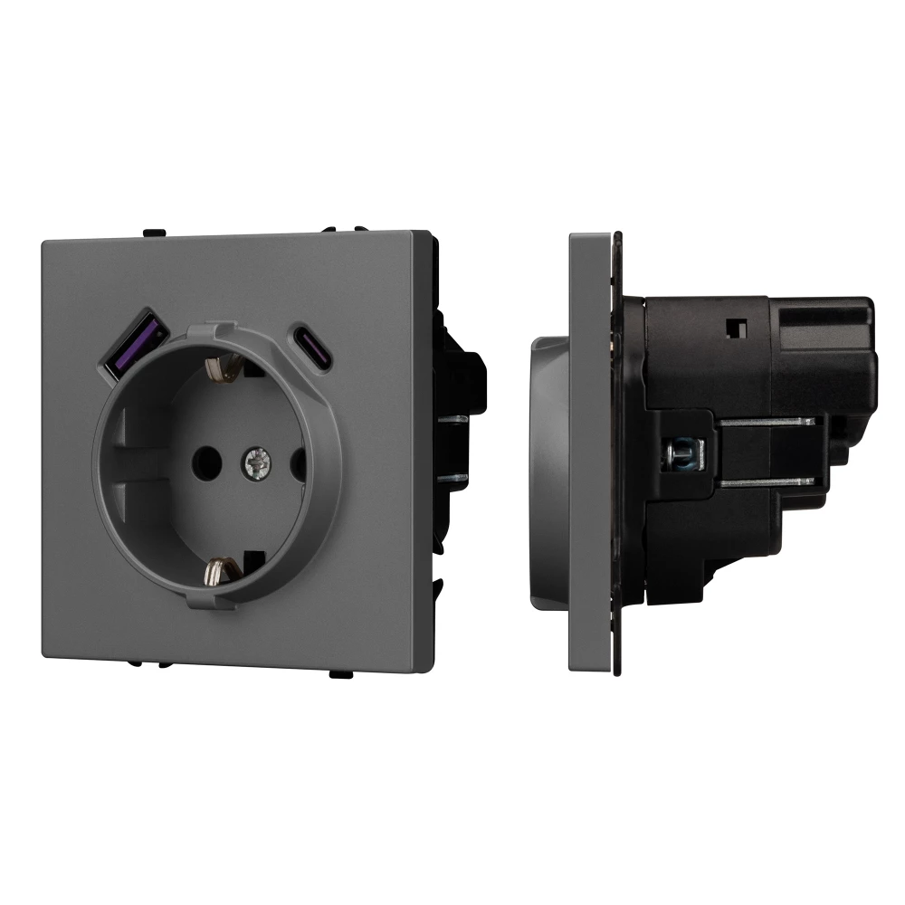 Механизм розетки с USB зарядкой SCT-NOBE-MUAC-SFPL-GR (230V, 16A) (Arlight, Серый базальт) 054287 - Viokon.com