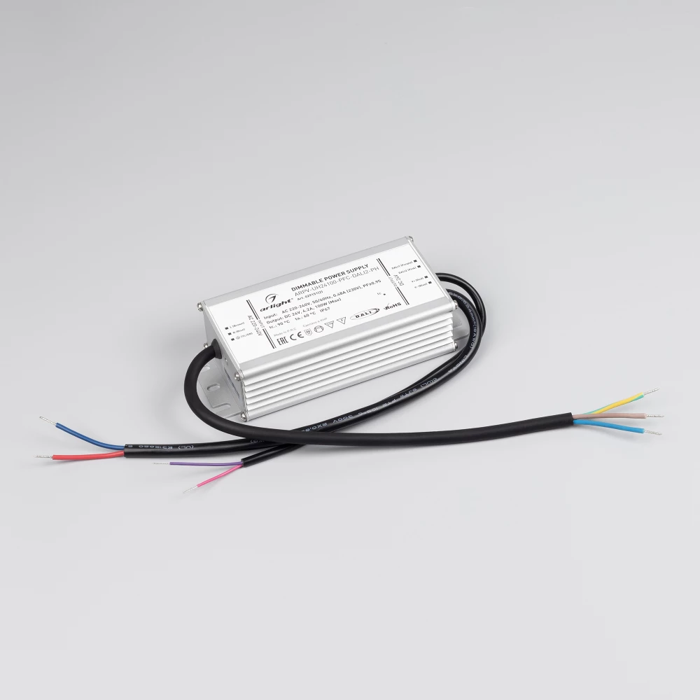 Блок питания ARPV-UH24100-PFC-DALI2-PH (24V, 4.2A, 100W) (Arlight, IP67 Металл, 7 лет) 029151(2) - Viokon.com