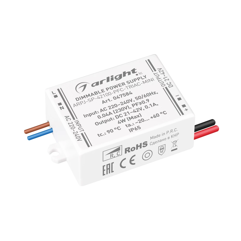 Блок питания ARPJ-SP-42100-PFC-TRIAC-MINI (4W, 21-42V, 100mA) (Arlight, IP65 Пластик, 5 лет) 047584 - Viokon.com