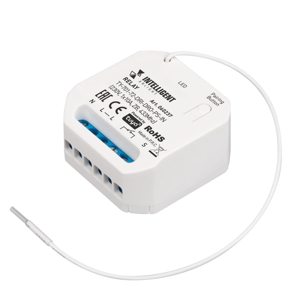 INTELLIGENT ARLIGHT Релейный модуль TY-701-72-DRI-DRO-PS-IN (230V, 1x10A, ZB, 433Mhz) (IARL, IP20 Пластик, 3 года) 060237 - Viokon.com