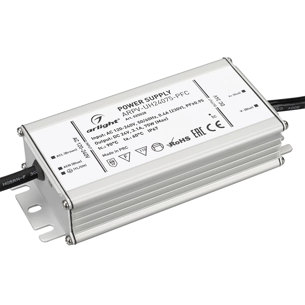 Блок питания ARPV-UH24075-PFC (24V, 3.1A, 75W) (Arlight, IP67 Металл, 7 лет) 025028 - Viokon.com