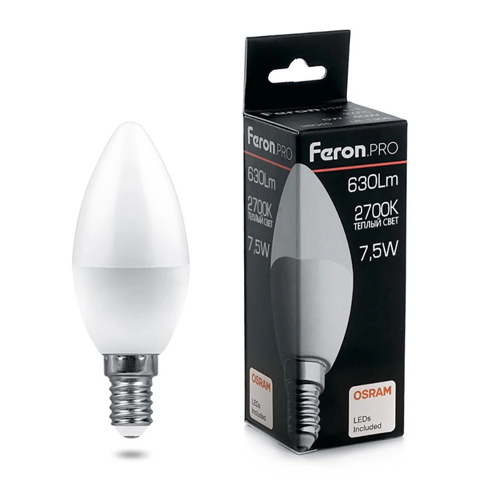 Лампа светодиодная Feron.PRO LB-1307 Свеча E14 7.5W 175-265V 2700K (38053) - Viokon.com