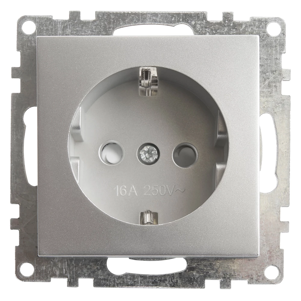 Розетка 1-местная с/з (механизм), STEKKER GLS16-7110-03, 250В, 16А с защитной шторкой, серия Катрин, серебро (39582) - Viokon.com