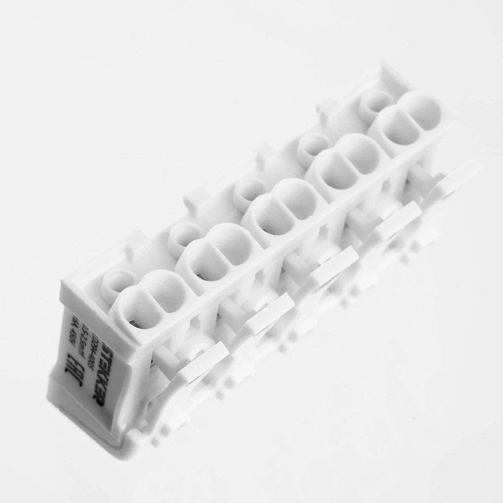 Клемма монтажная STEKKER, LD294-4005, для подключения фазных проводников, 5 контактных групп (3 ввода, 3 вывода на полюс) (32956) - Viokon.com