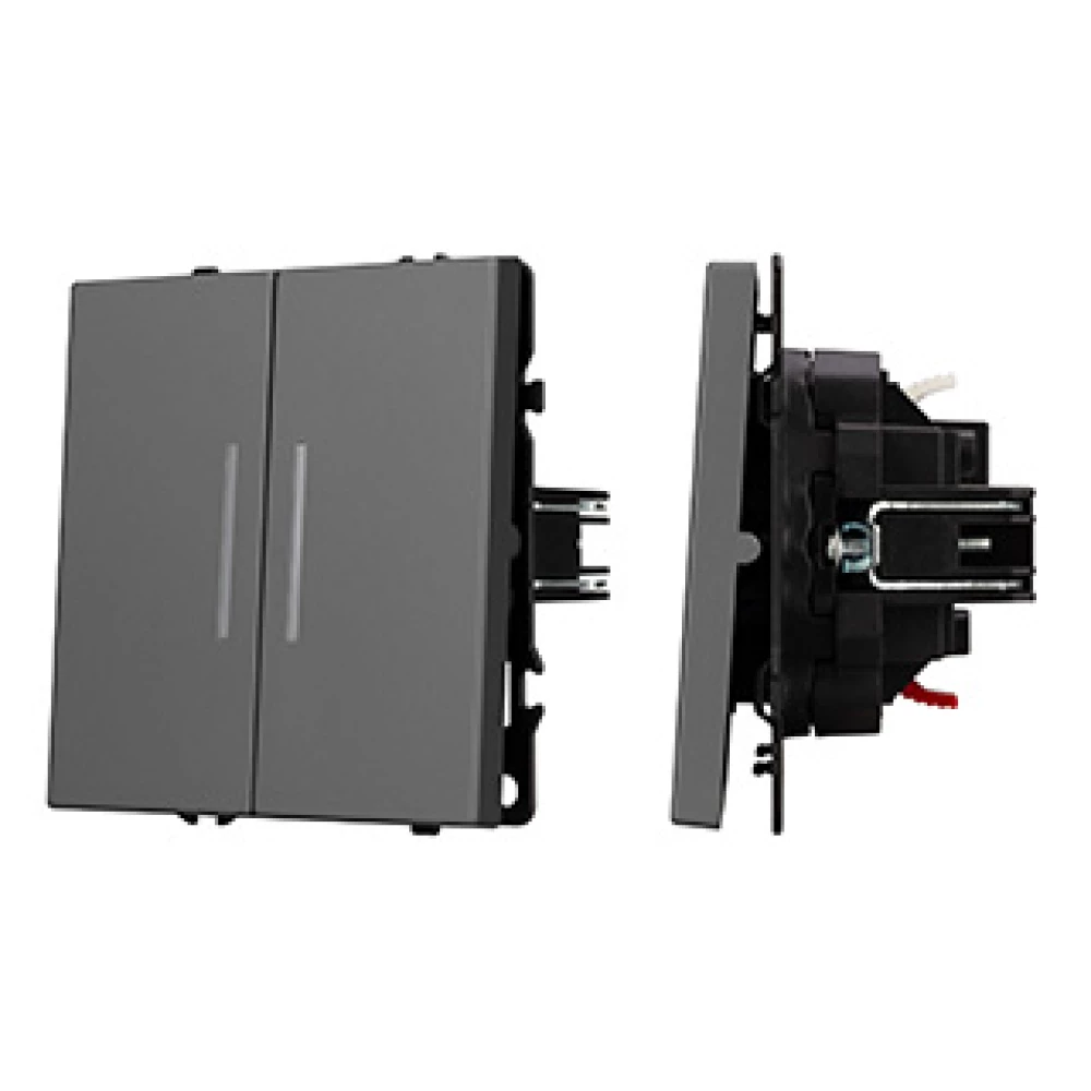 Механизм выключателя двухклавишный непроходной LED SWT-NOBE-MK02-SFPL-L-GR (230V, 10A) (Arlight, Серый базальт) 054266 - Viokon.com