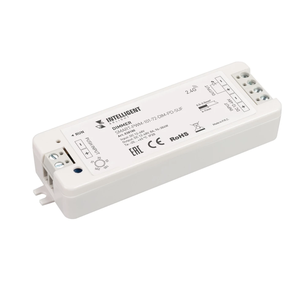 INTELLIGENT ARLIGHT Диммер SMART-PWM-101-72-DIM-PD-SUF (12-48V, 1x8A, SS, 2.4G) (IARL, IP20 Пластик, 5 лет) 038180 - Viokon.com