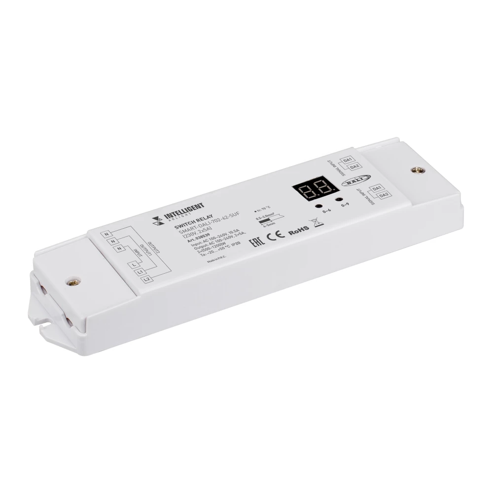 INTELLIGENT ARLIGHT Релейный модуль SMART-DALI-702-62-SUF (230V, 2x5A) (IARL, IP20 Пластик, 5 лет) 038539 - Viokon.com