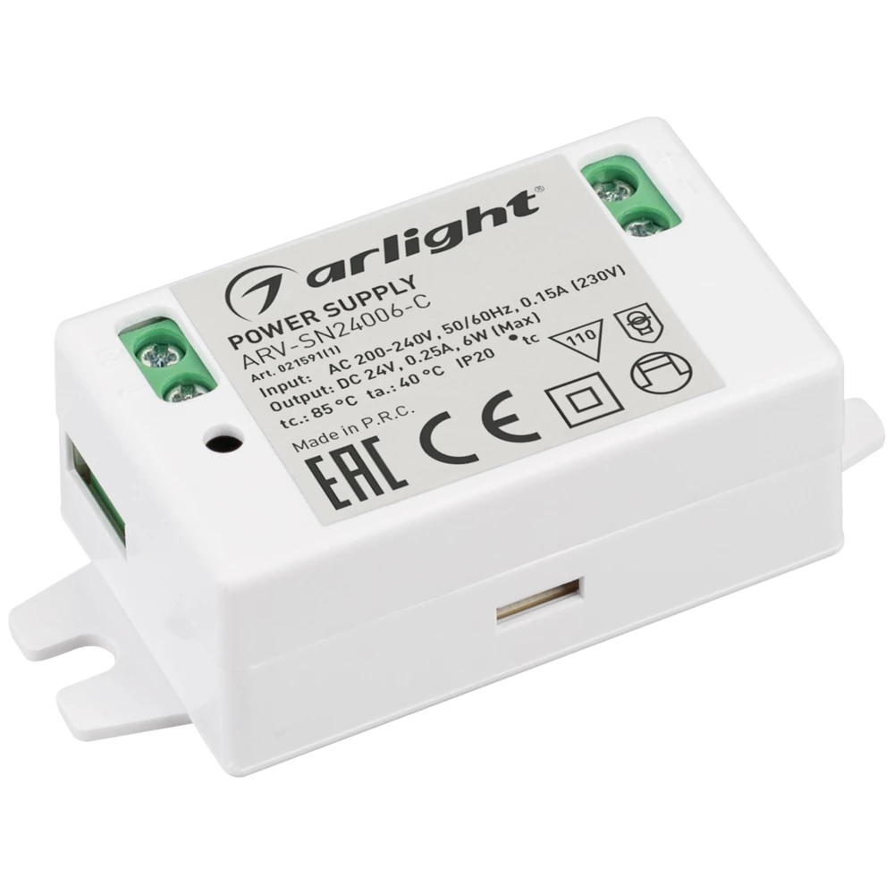 Блок питания ARV-SN24006-C (24V, 0.25A, 6W) (Arlight, IP20 Пластик, 3 года) 021591(1) - Viokon.com