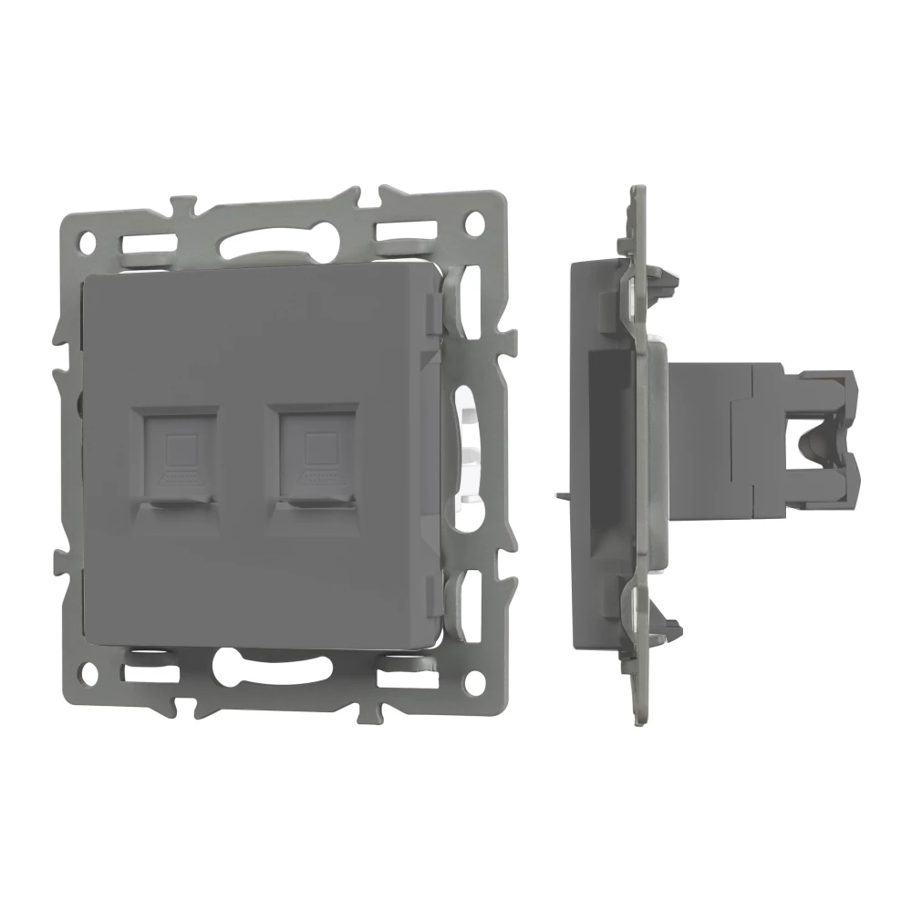 Механизм компьютерной розетки двойной SCT-MPC2-PL-GR (RJ-45, CAT6) (Arlight, -) 045338 - Viokon.com