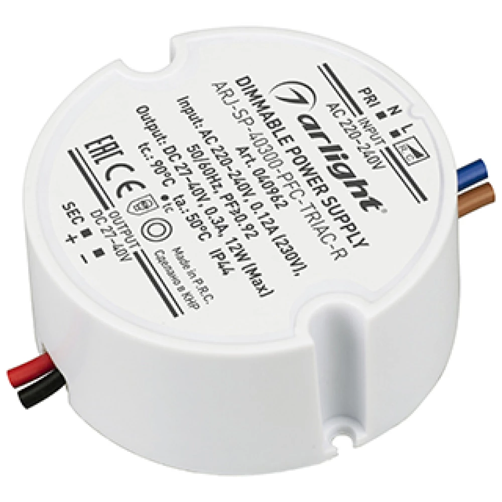 Блок питания ARJ-SP-40300-PFC-TRIAC-R (12W, 27-40V, 300mA) (Arlight, IP44 Пластик, 5 лет) 040962 - Viokon.com