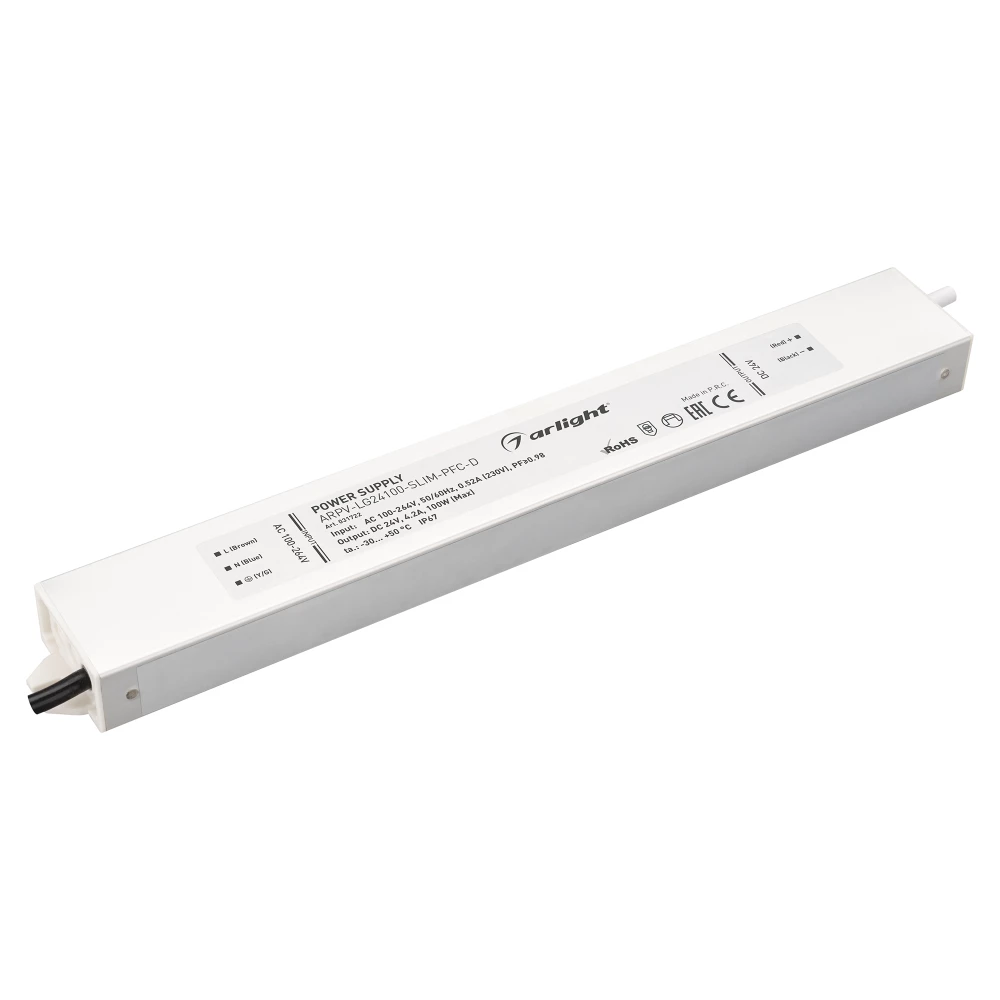 Блок питания ARPV-LG24100-SLIM-PFC-D (24V, 4.2A, 100W) (Arlight, IP67 Металл, 5 лет) 031722 - Viokon.com