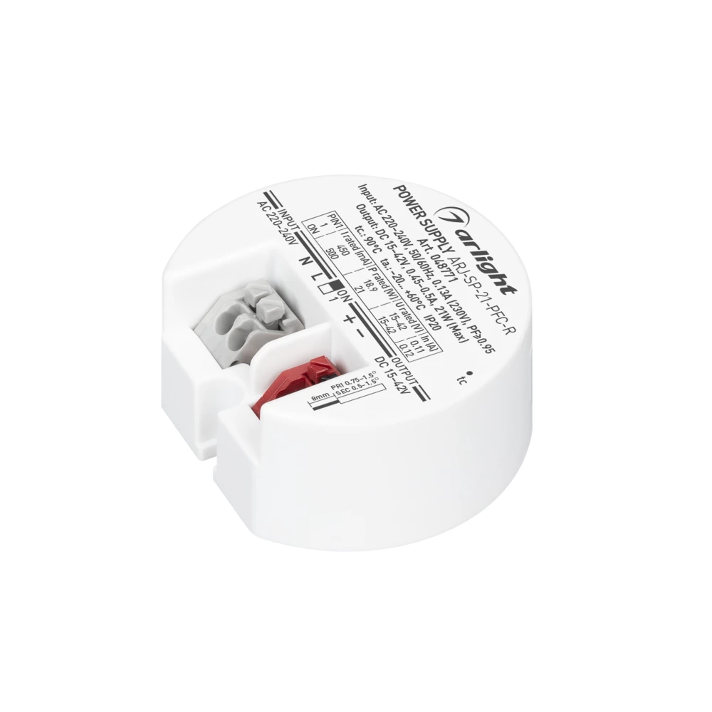 Блок питания ARJ-SP-21-PFC-R (21W, 15-42V, 0.45-0.5A) (Arlight, IP20 Пластик, 5 лет) 048771 - Viokon.com