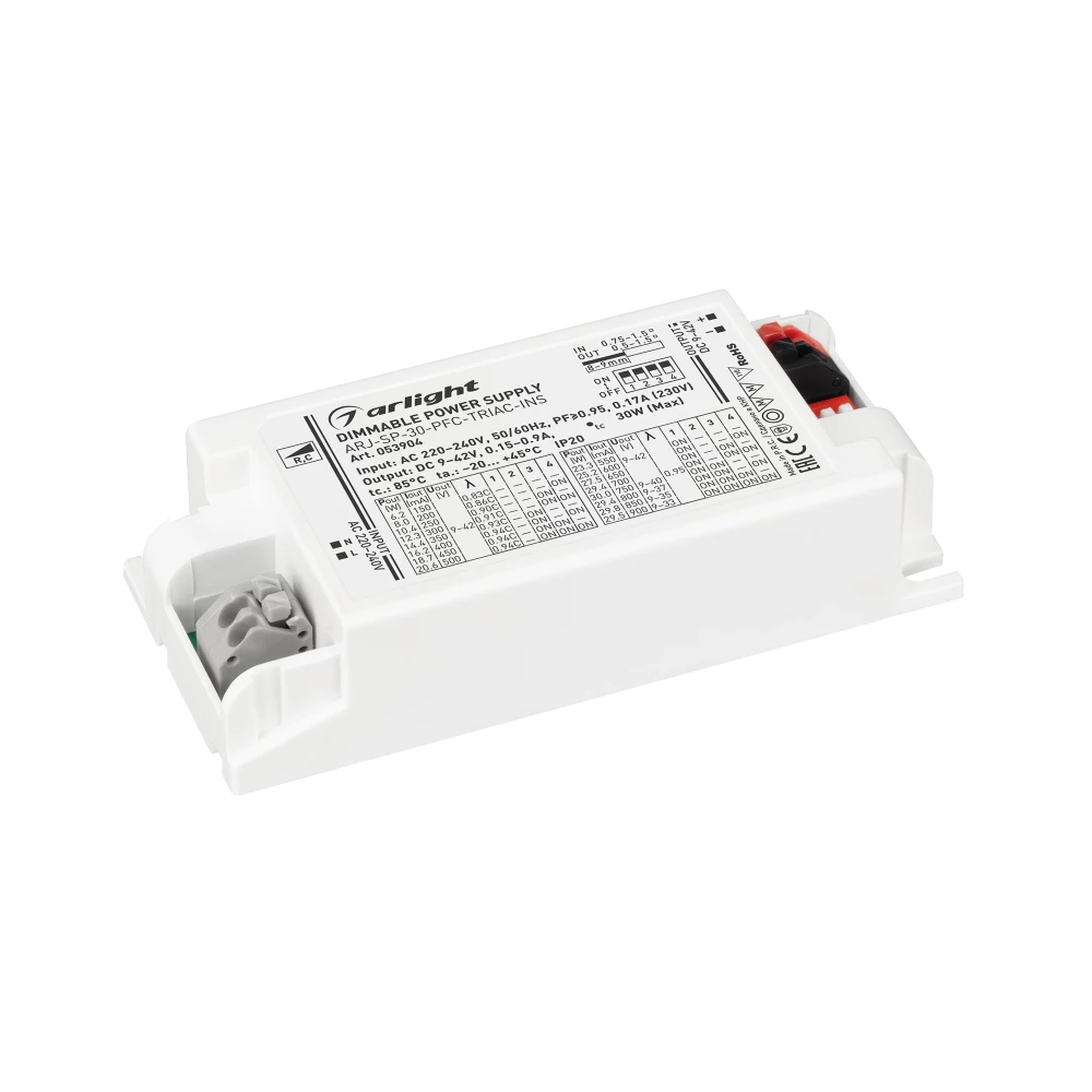 Блок питания ARJ-SP-30-PFC-TRIAC-INS (30W, 9-42V, 0.15-0.9A) (Arlight, IP20 Пластик, 5 лет) 053904 - Viokon.com