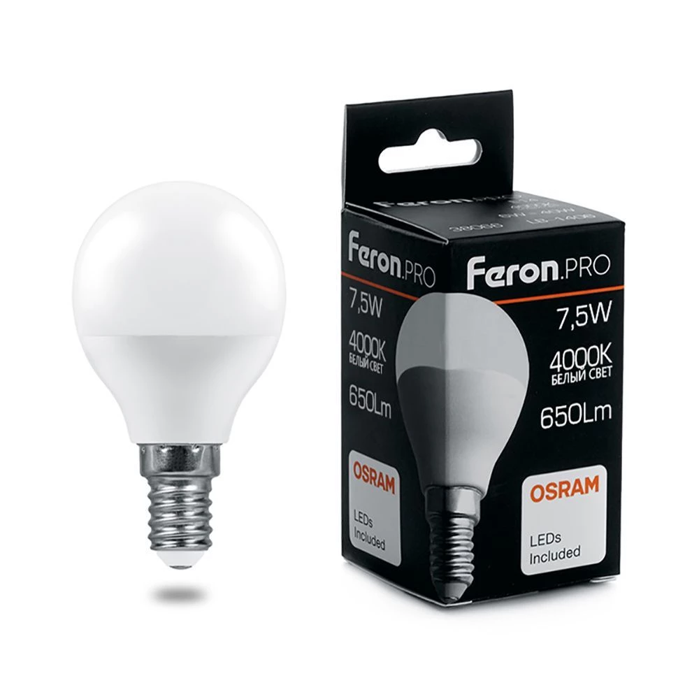 Лампа светодиодная Feron.PRO LB-1407 Шарик E14 7.5W 175-265V 4000K (38072) - Viokon.com