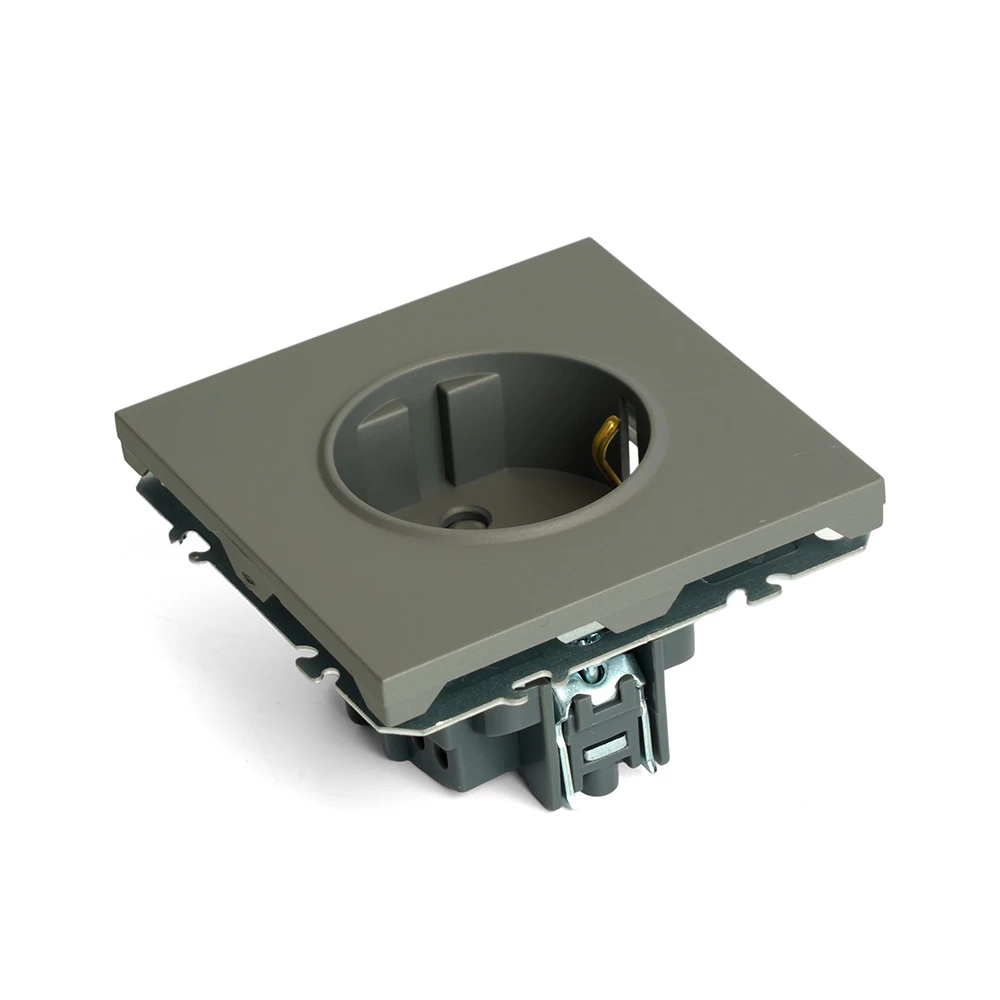 Розетка 1-местная с защитной шторкой с/з (механизм), STEKKER, 250В, 16А, серия Эмили, RST16-5110-10, платиново-серый, soft touch (49958) - Viokon.com