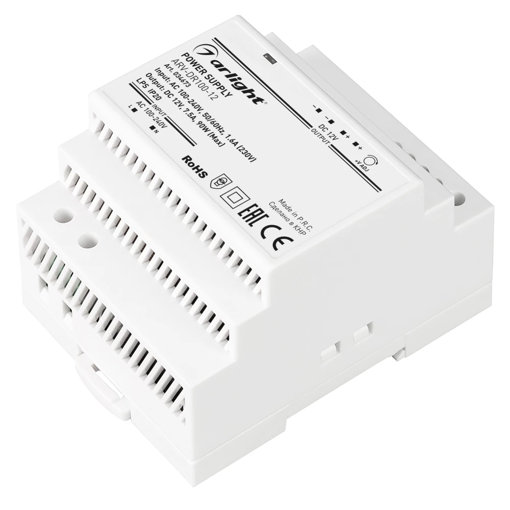 Блок питания ARV-DR100-12 (12V, 7.5A, 90W) (Arlight, IP20 DIN-рейка) 034673 - Viokon.com