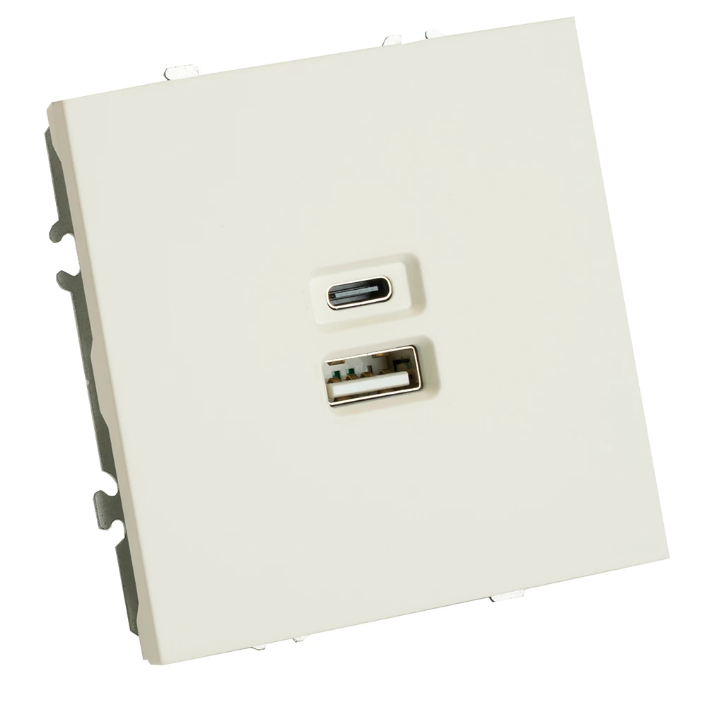 Розетка 2-местная USB + Type C (механизм), STEKKER, 250В, 20W, серия Эмили, RST10-5115-01, белый фарфор, soft touch (49879) - Viokon.com