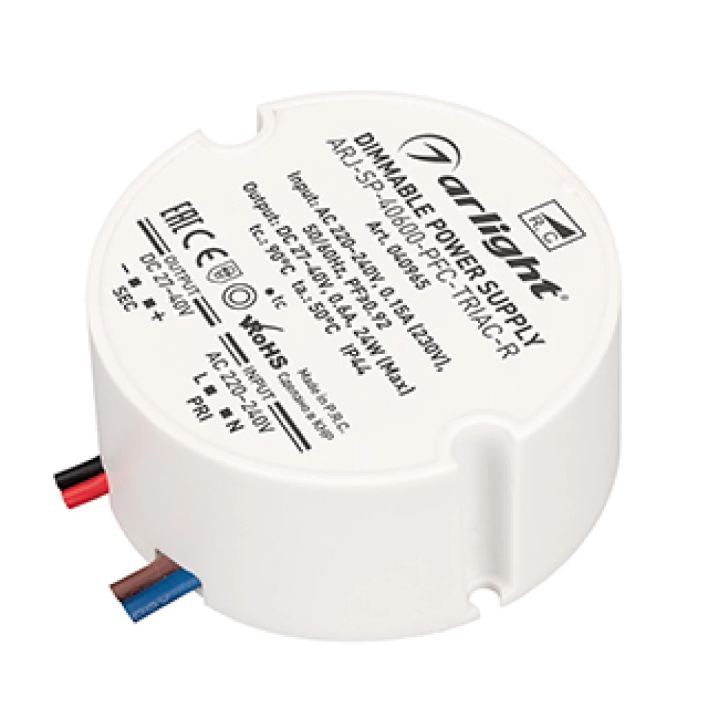 Блок питания ARJ-SP-40600-PFC-TRIAC-R (24W, 27-40V, 600mA) (Arlight, IP44 Пластик, 5 лет) 040965 - Viokon.com