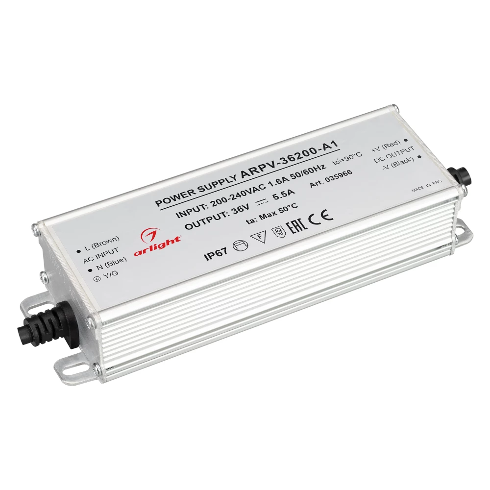 Блок питания ARPV-36200-A1 (36V, 5.55A, 200W) (Arlight, IP67 Металл, 3 года) 035966 - Viokon.com
