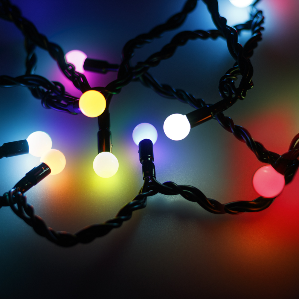 Светодиодная гирлянда ARD-BALL-CLASSIC-D13-10000-BLACK-100LED RGB (230V, 7W) (Ardecoled, IP65) 025573 - Viokon.com