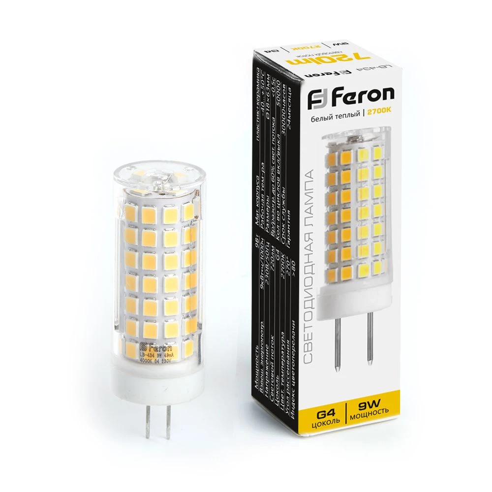 Лампа светодиодная Feron LB-434 G4 9W 175-265V 2700K (38143) - Viokon.com
