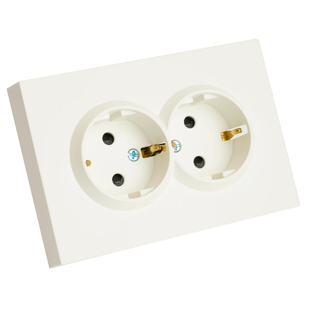 Розетка 2-местная с защитной шторкой, STEKKER, с/з, 250В, 16А, серия Эмили, RST16-5114-01, белый фарфор, soft touch (49882) - Viokon.com