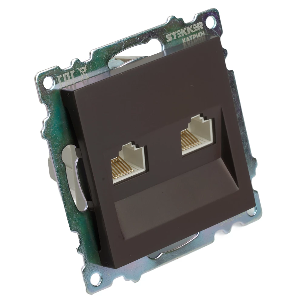 Розетка компьютерная 2-местная RJ-45 (механизм) STEKKER GLS00-7109-04, серия Катрин, шоколад (50006) - Viokon.com
