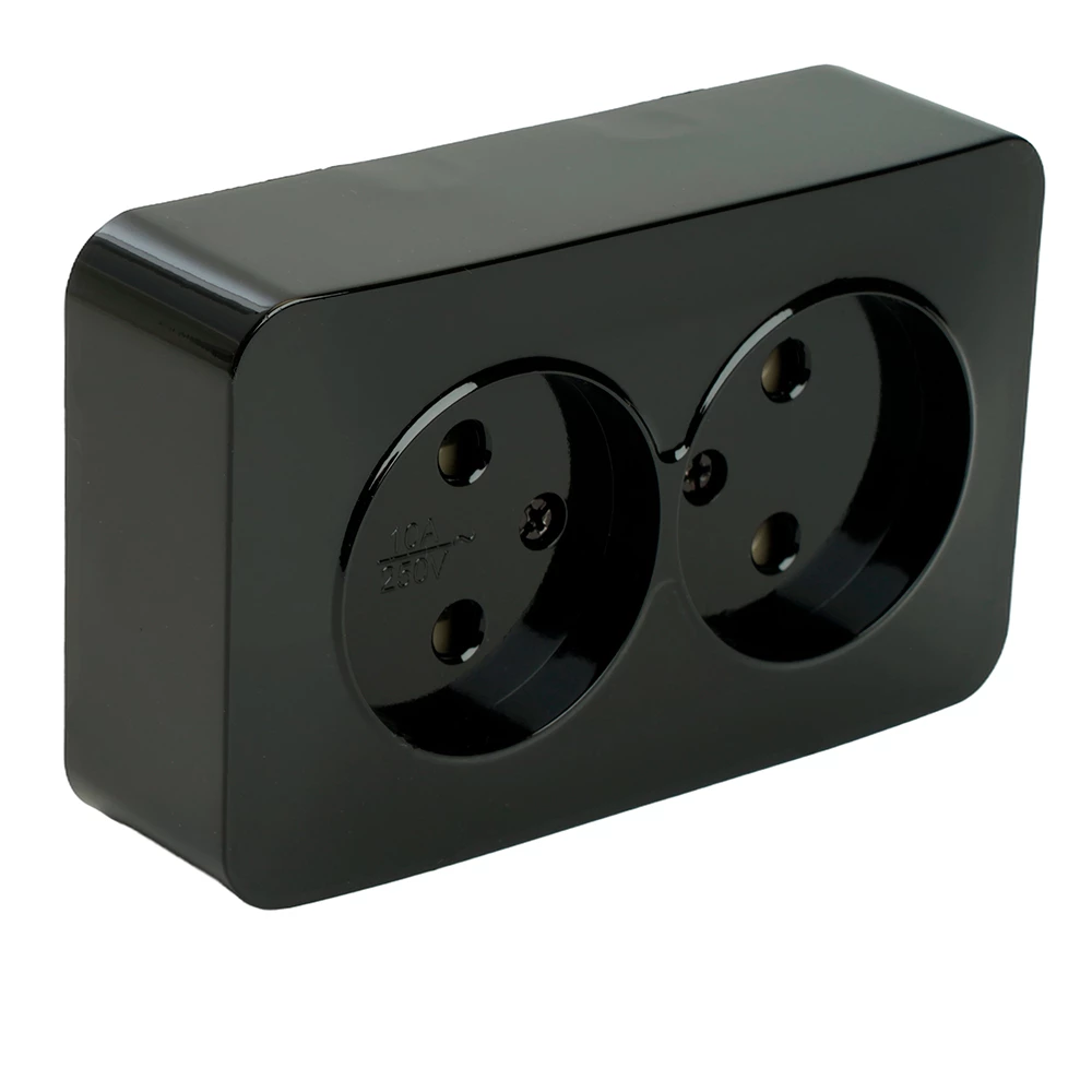 Розетка 2-местная б/з открытой установки, STEKKER, 250В, 10А, IP20, серия София, черный, MST10-12-02 (49315) - Viokon.com