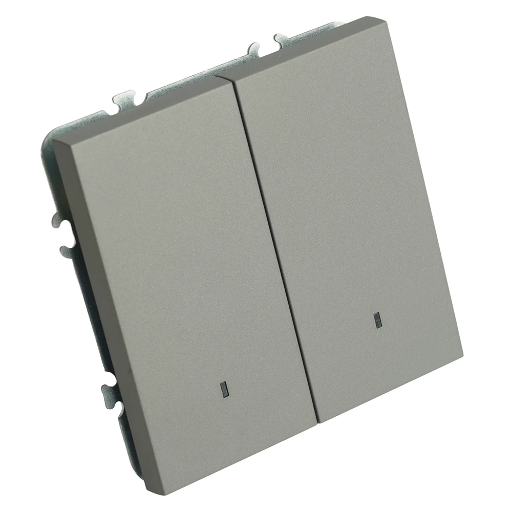 Выключатель 2-клавишный c индикатором (механизм), STEKKER, 250В, 10А, серия Эмили, RSW10-5102-10,  платиново-серый, soft touch (49942) - Viokon.com