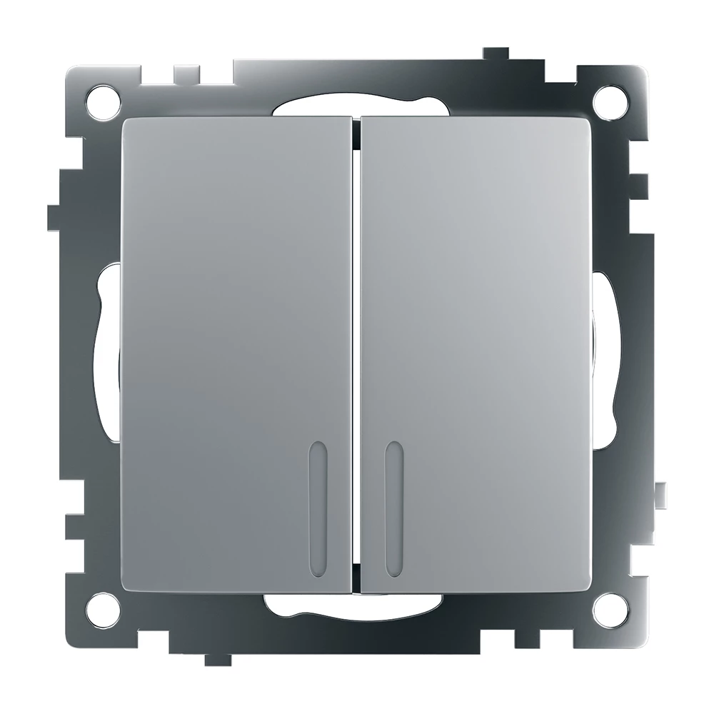 Выключатель 2-клавишный c индикатором (механизм), STEKKER GLS10-7102-03, 250В, 10А, серия Катрин, серебро (39579) - Viokon.com