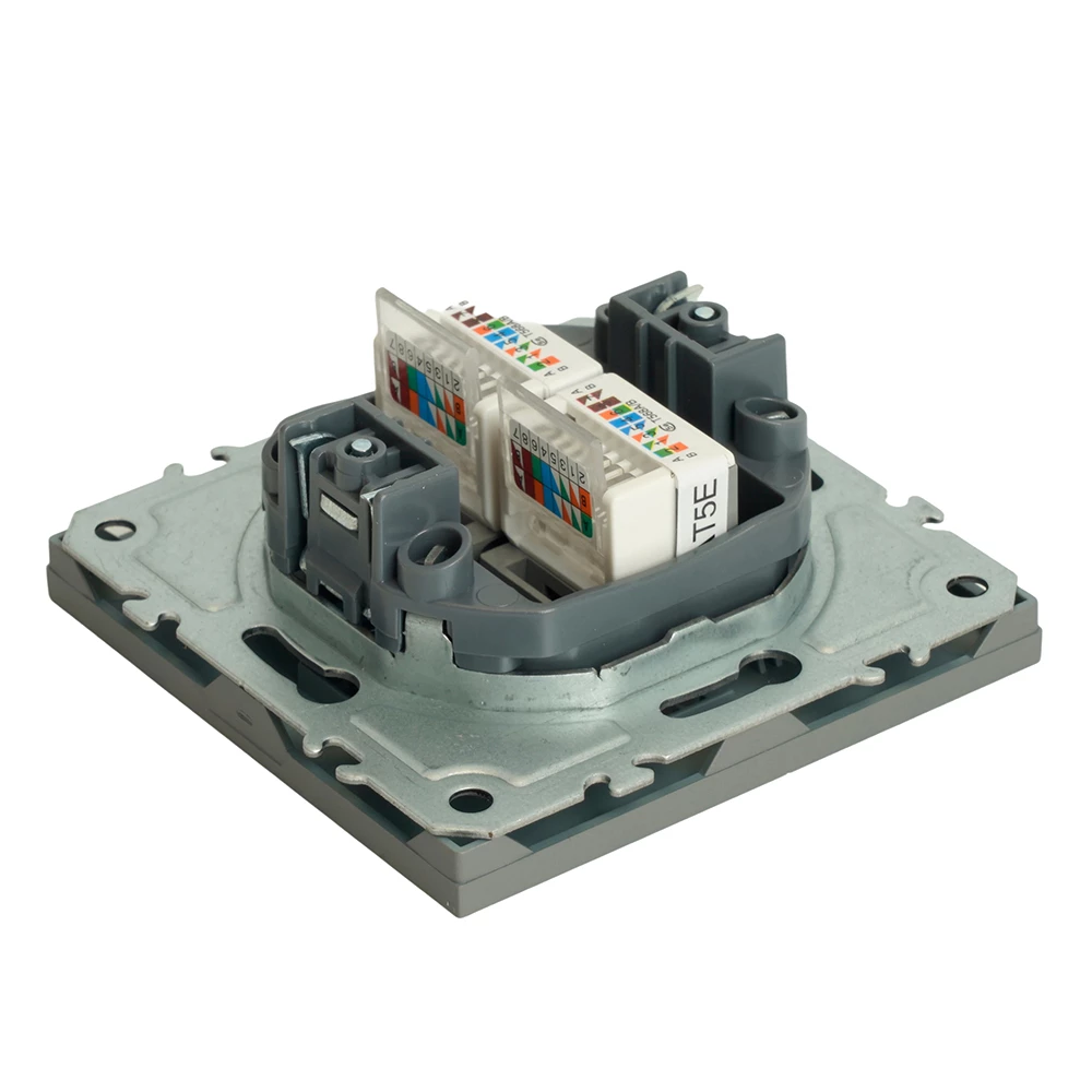 Розетка компьютерная 2-местная RJ-45 (механизм), STEKKER, серия Эмили, RST00-5111-10, платиново-серый, soft touch (49952) - Viokon.com