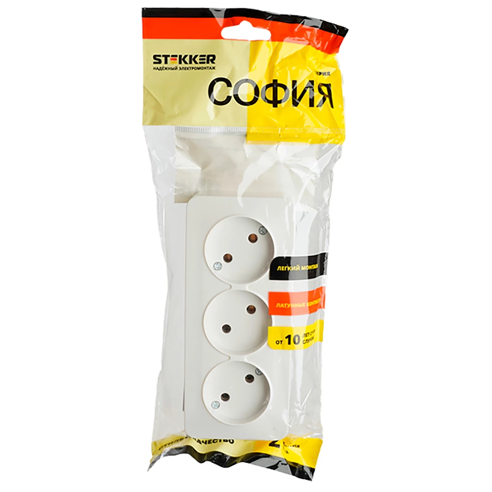 Розетка 3-местная б/з открытой установки, STEKKER, 250В, 10А, IP20, серия София, белый, MST10-13-01 (49305) - Viokon.com