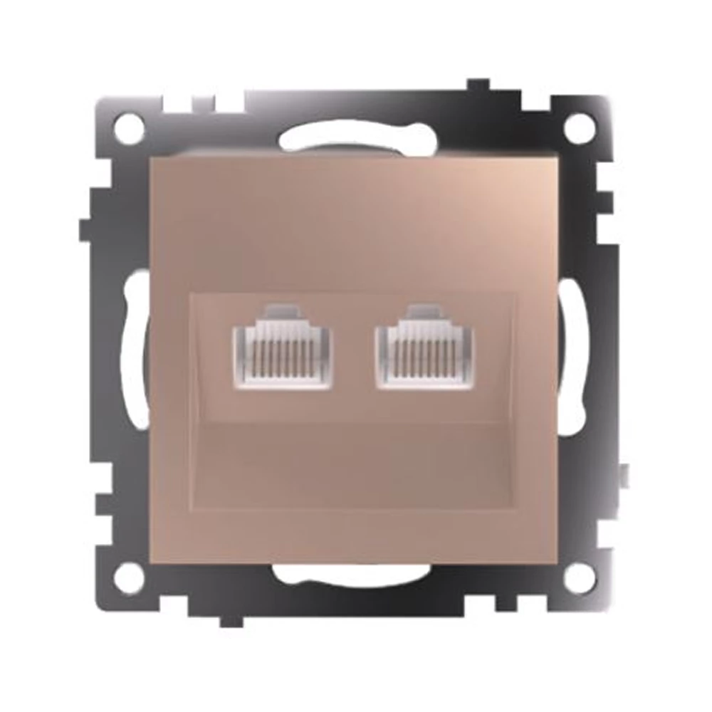 Розетка компьютерная 2-местная RJ-45 (механизм) STEKKER GLS00-7109-02, серия Катрин, шампань (50004) - Viokon.com