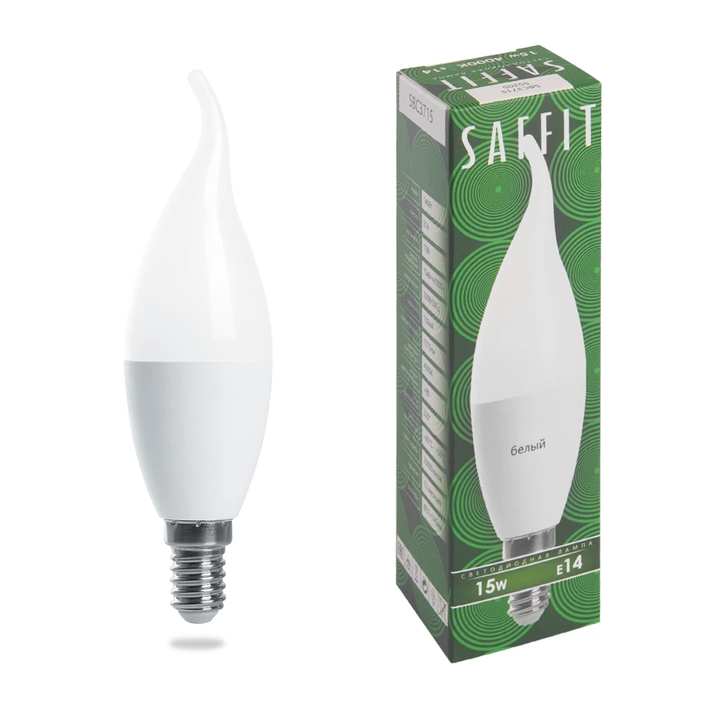 Лампа светодиодная SAFFIT SBC3715 Свеча на ветру E14 15W 230V 4000K (55205) - Viokon.com
