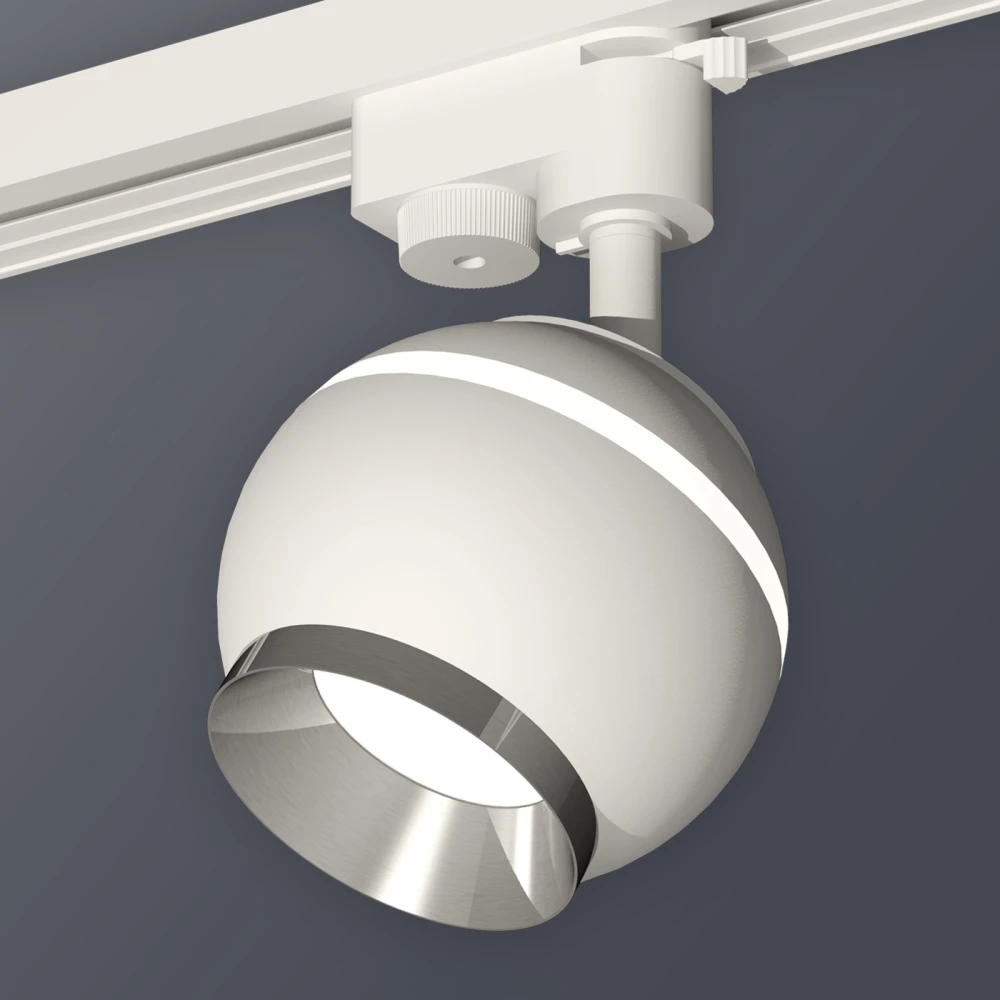 Комплект трекового однофазного светильника с подсветкой XT1101021 SWH/PSL белый песок/серебро полированное MR16 GU5.3 LED 3W 4200K (A2520, C1101, N7032) - Viokon.com