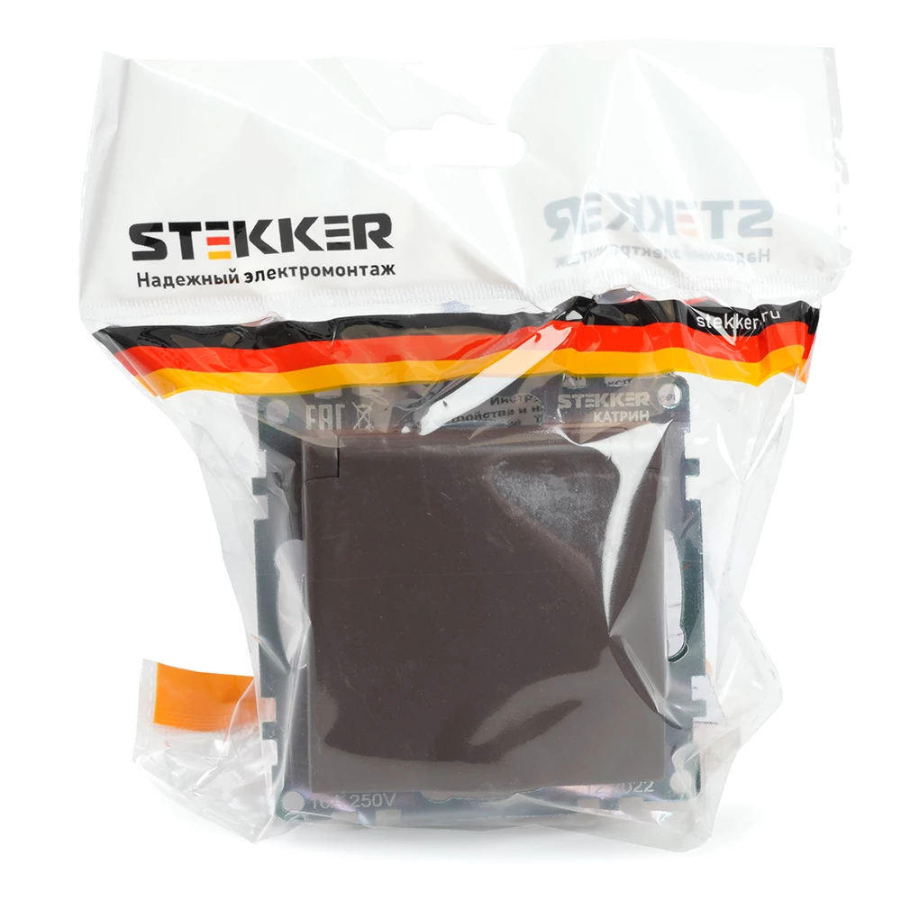 Розетка 1-местная с/з с крышкой (механизм), STEKKER GLS16-7112-04, 250В, 16А с защитной шторкой, серия Катрин, шоколад (49029) - Viokon.com