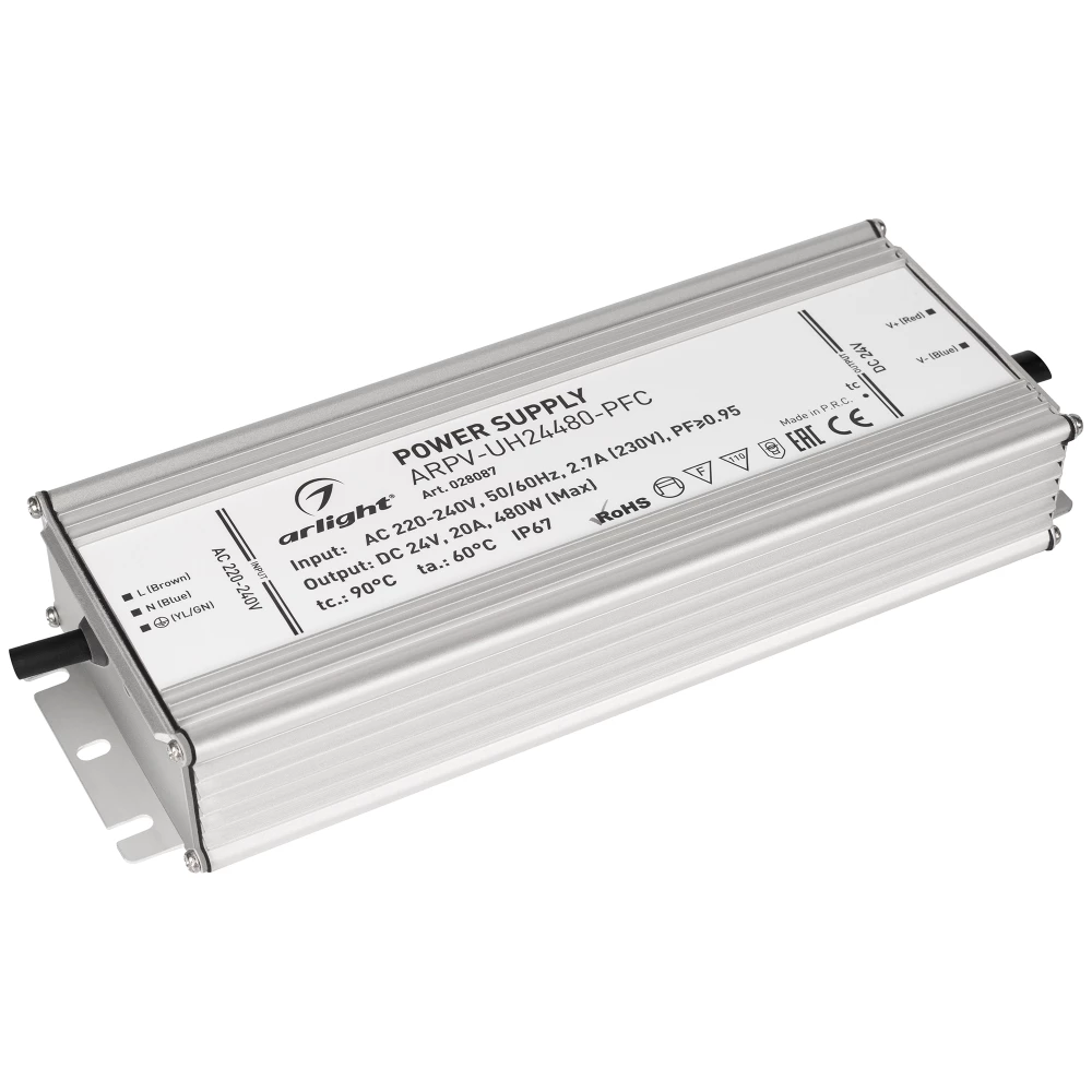 Блок питания ARPV-UH24480-PFC (24V, 20A, 480W) (Arlight, IP67 Металл, 7 лет) 028087 - Viokon.com