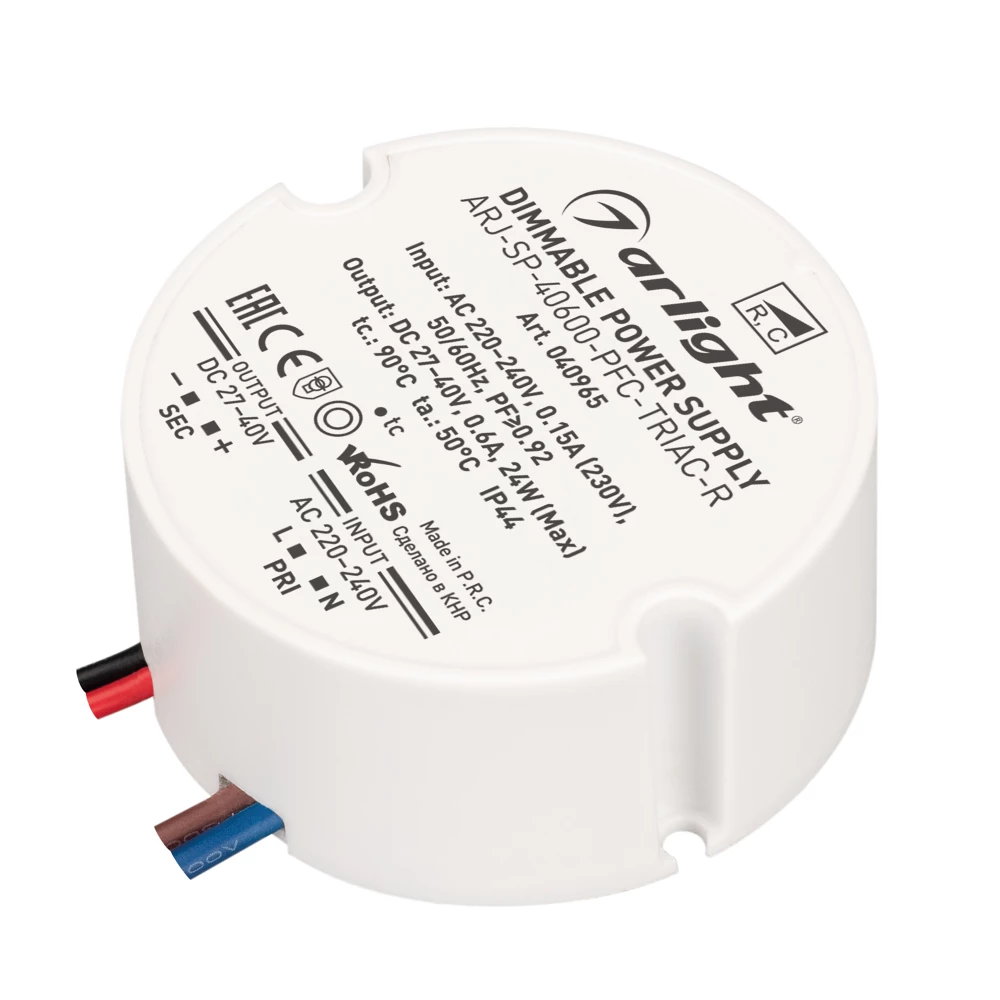 Блок питания ARJ-SP-40600-PFC-TRIAC-R (24W, 27-40V, 600mA) (Arlight, IP44 Пластик, 5 лет) 040965 - Viokon.com
