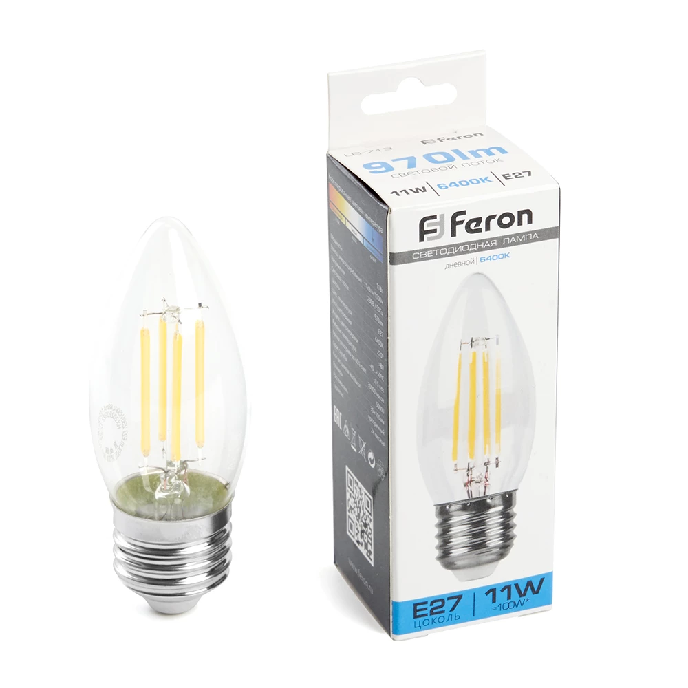 Лампа светодиодная Feron LB-713 Свеча E27 11W 230V 6400K (38274) - Viokon.com