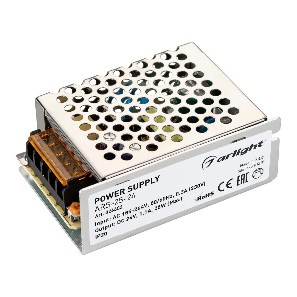 Блок питания ARS-25-24 (24V, 1.1A, 25W) (Arlight, IP20 Сетка, 2 года) 026682 - Viokon.com