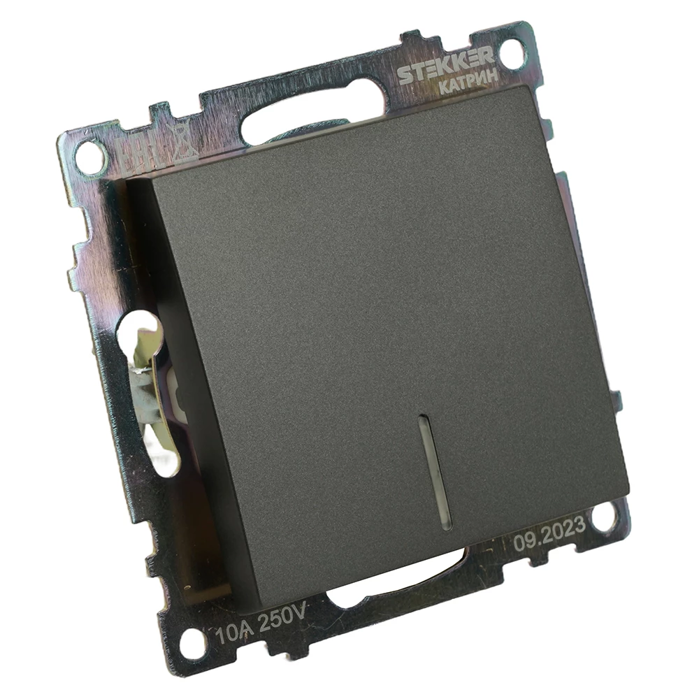 Выключатель 1-клавишный c индикатором (механизм), 250В, 10А, серия Катрин, графит, GLS10-7101-06 (49408) - Viokon.com