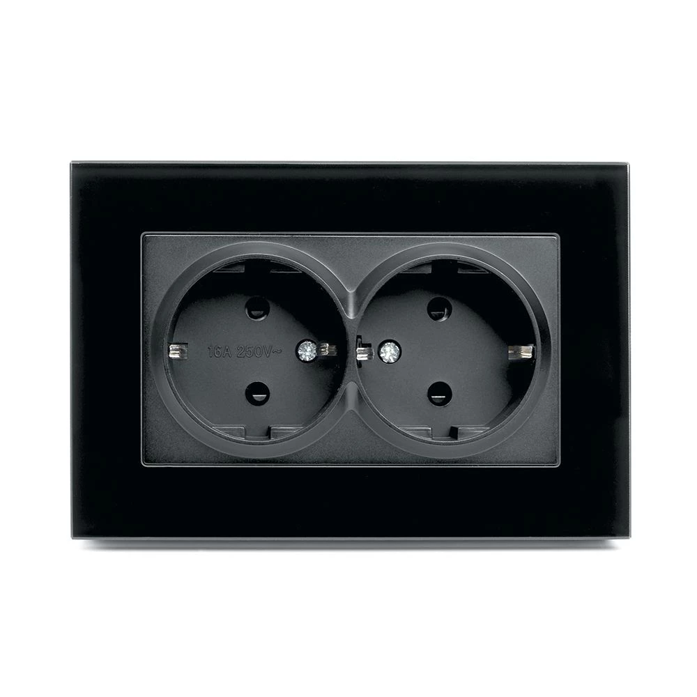 Розетка 2-местная с защитной шторкой с/з STEKKER GLS16-7014-05, серия Катрин, черный (39516) - Viokon.com