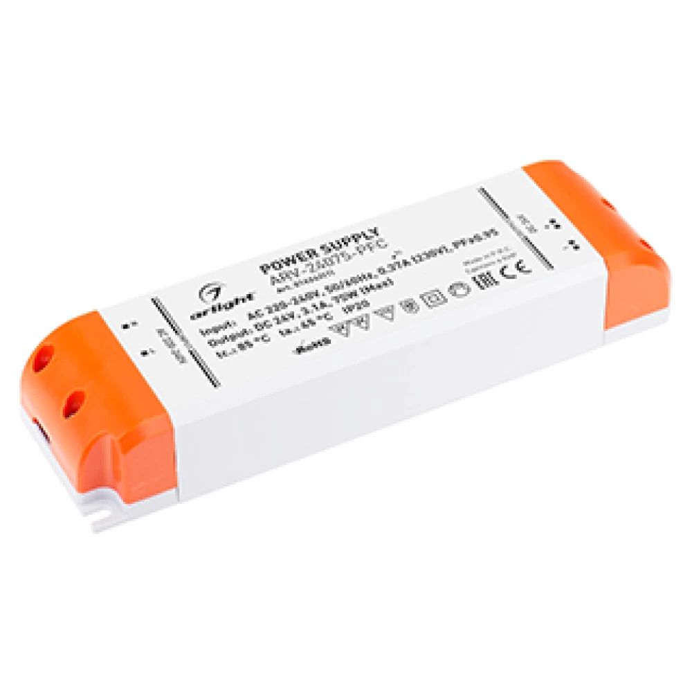 Блок питания ARV-24075-PFC (24V, 3.1A, 75W) (Arlight, IP20 Пластик, 2 года) 016242(1) - Viokon.com