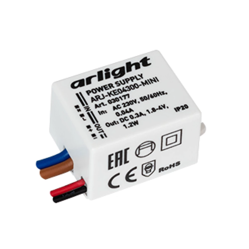 Блок питания ARJ-KE04300-MINI (1.2W, 300mA) (Arlight, IP20 Пластик, 5 лет) 030177 - Viokon.com