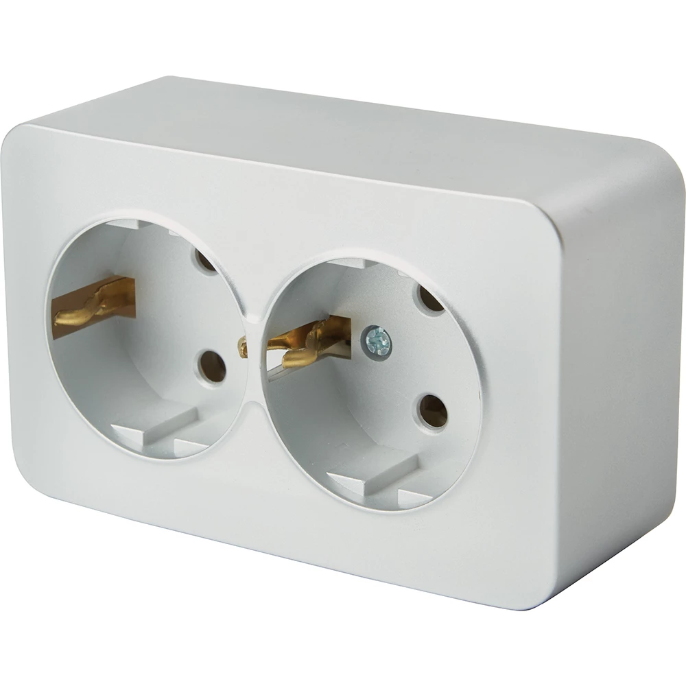 Розетка 2-местная с/з открытой установки, STEKKER, 250В, 16А, IP20, серия София, серебро, MST16-12-03 (49328) - Viokon.com