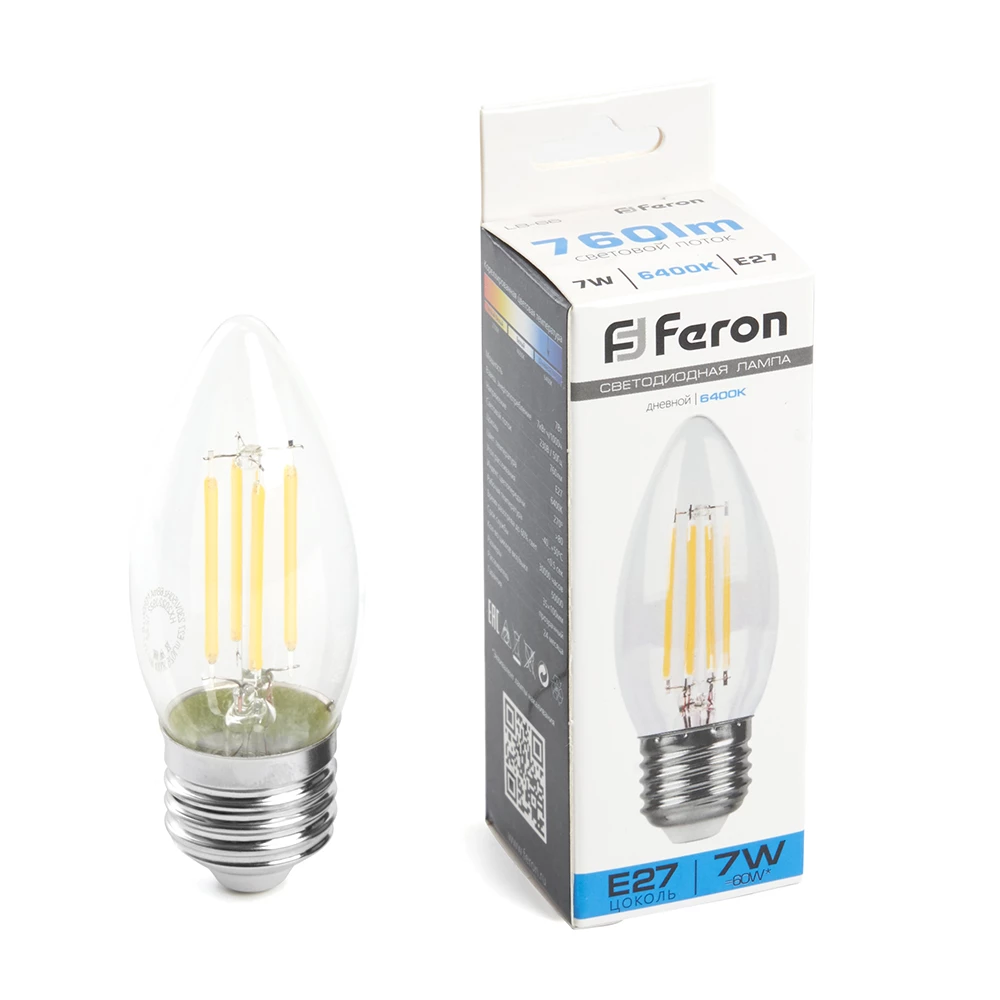 Лампа светодиодная Feron LB-66 Свеча E27 7W 230V 6400K (38272) - Viokon.com