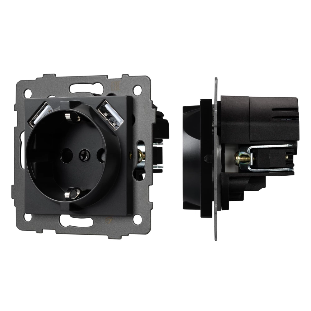 Механизм розетки с USB зарядкой SCT-MUAA-PL-BK-V (250V, 16A) (Arlight, -) 049819 - Viokon.com