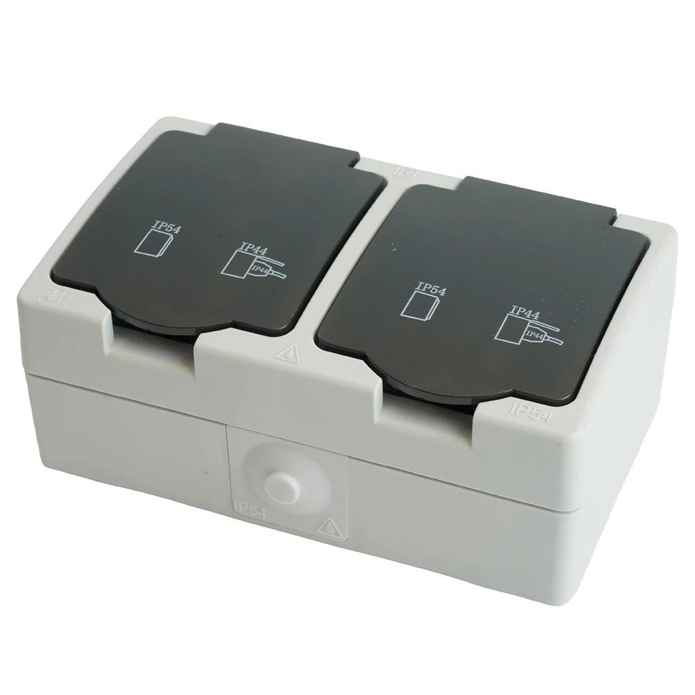 Розетка 2-местная с крышкой с/з STEKKER PST16-12-54, пластик АВS, 250В, 16А, IP54, серый/графит (32754) - Viokon.com